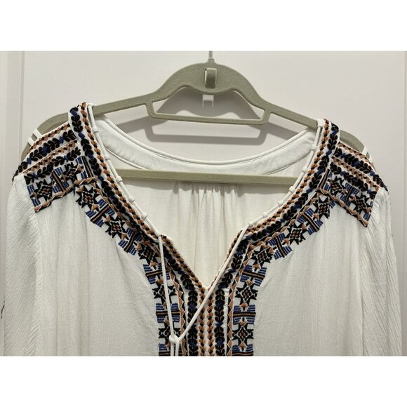 Soft Surroundings Tunic Size 3X White Lined Embroidered Shoulder Cutouts Boho - Picture 2 of 9